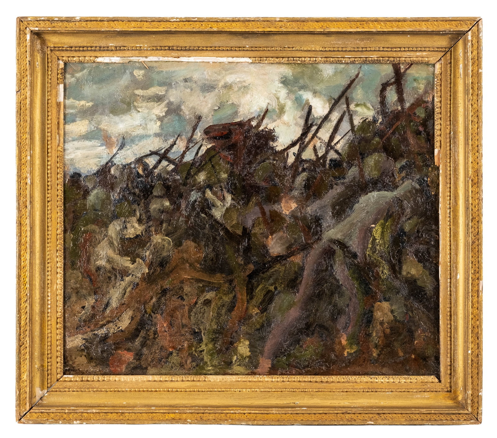 No Reserve: World War I Trench Battle Scene Oil Painting (1 of 7)