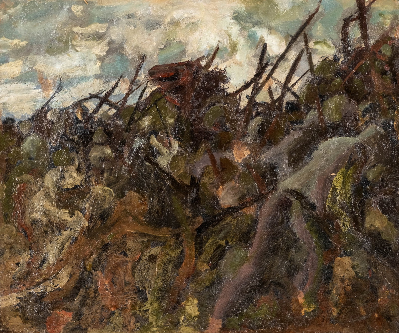 No Reserve: World War I Trench Battle Scene Oil Painting - 3