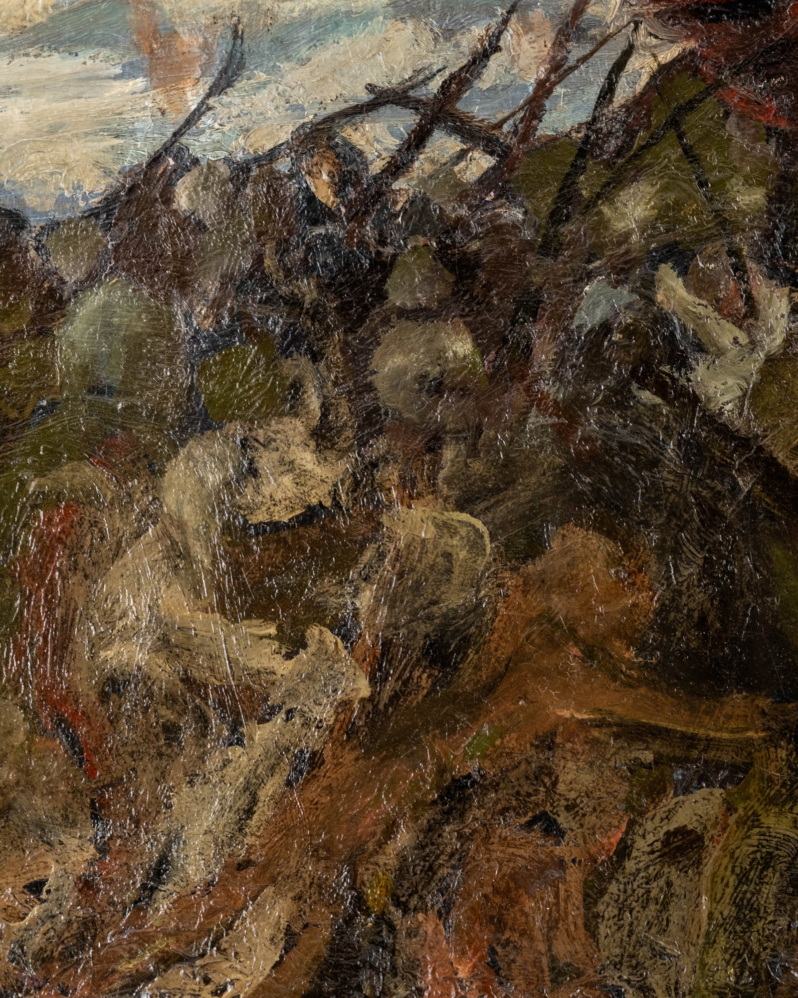No Reserve: World War I Trench Battle Scene Oil Painting - 5