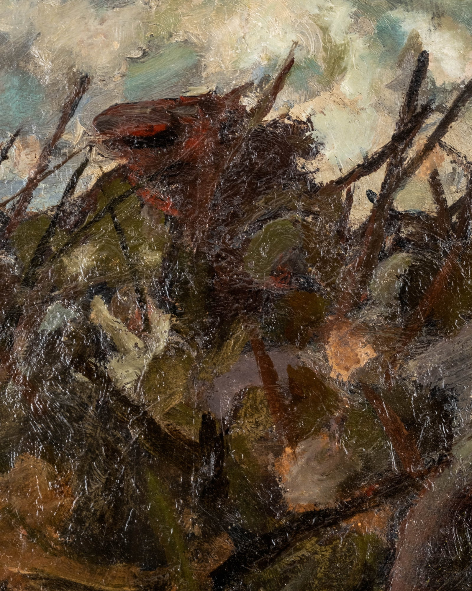 No Reserve: World War I Trench Battle Scene Oil Painting - 6