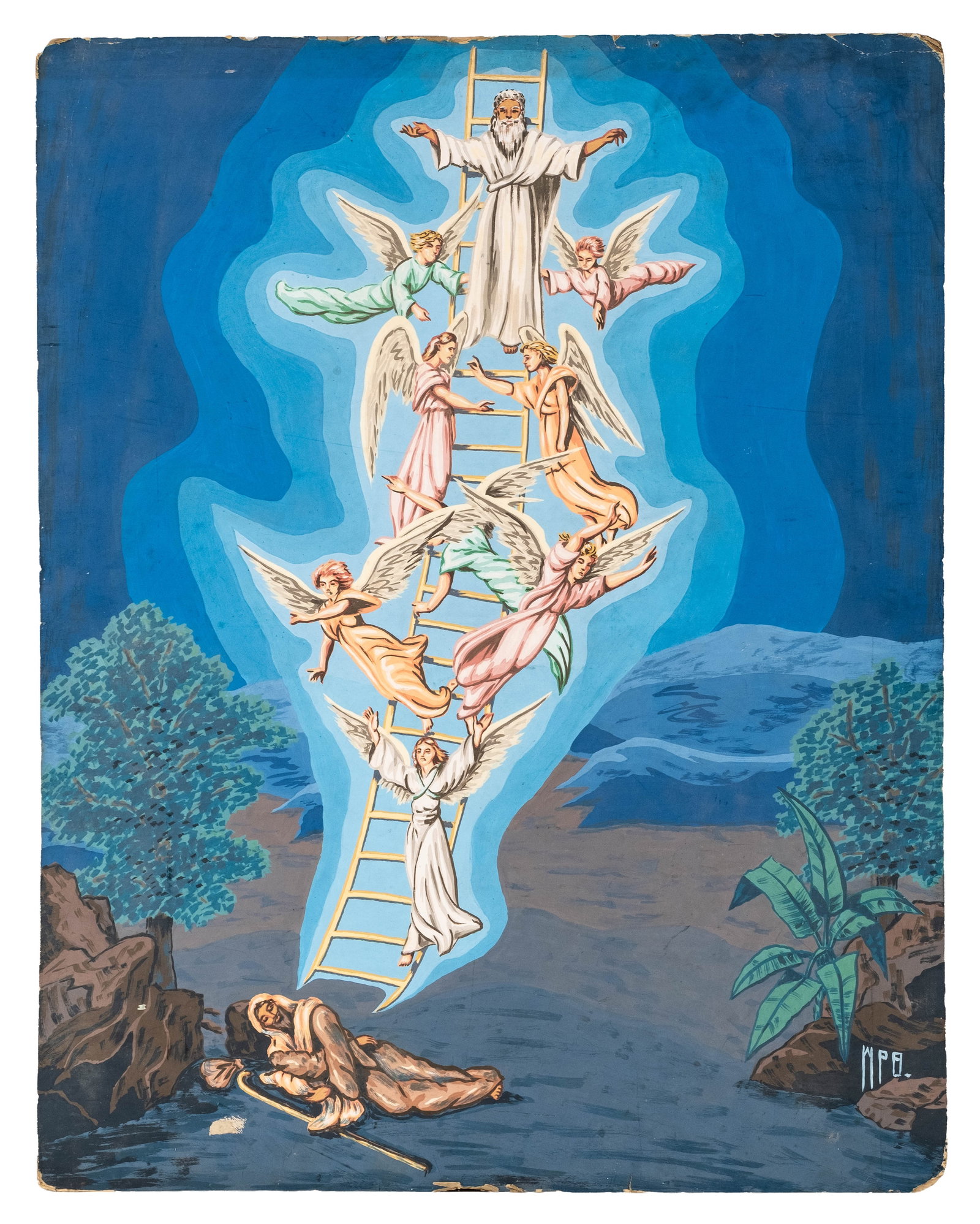 No Reserve: William Patton Brown Signed 'Jacob's Ladder' Biblical Painting, 1950 - 3