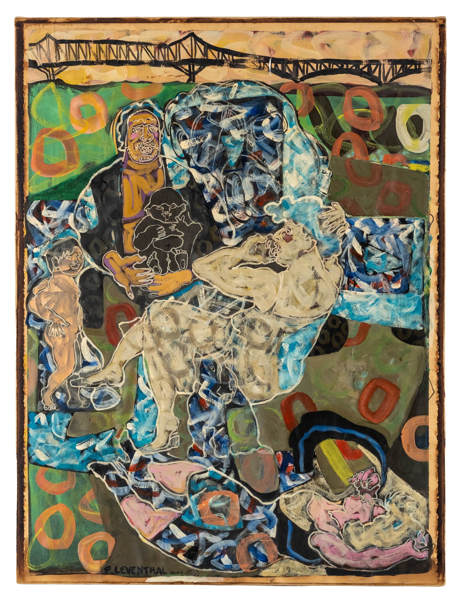 No Reserve: Peter Leventhal Signed 1993 Figurative Abstract Gouache Painting - 3