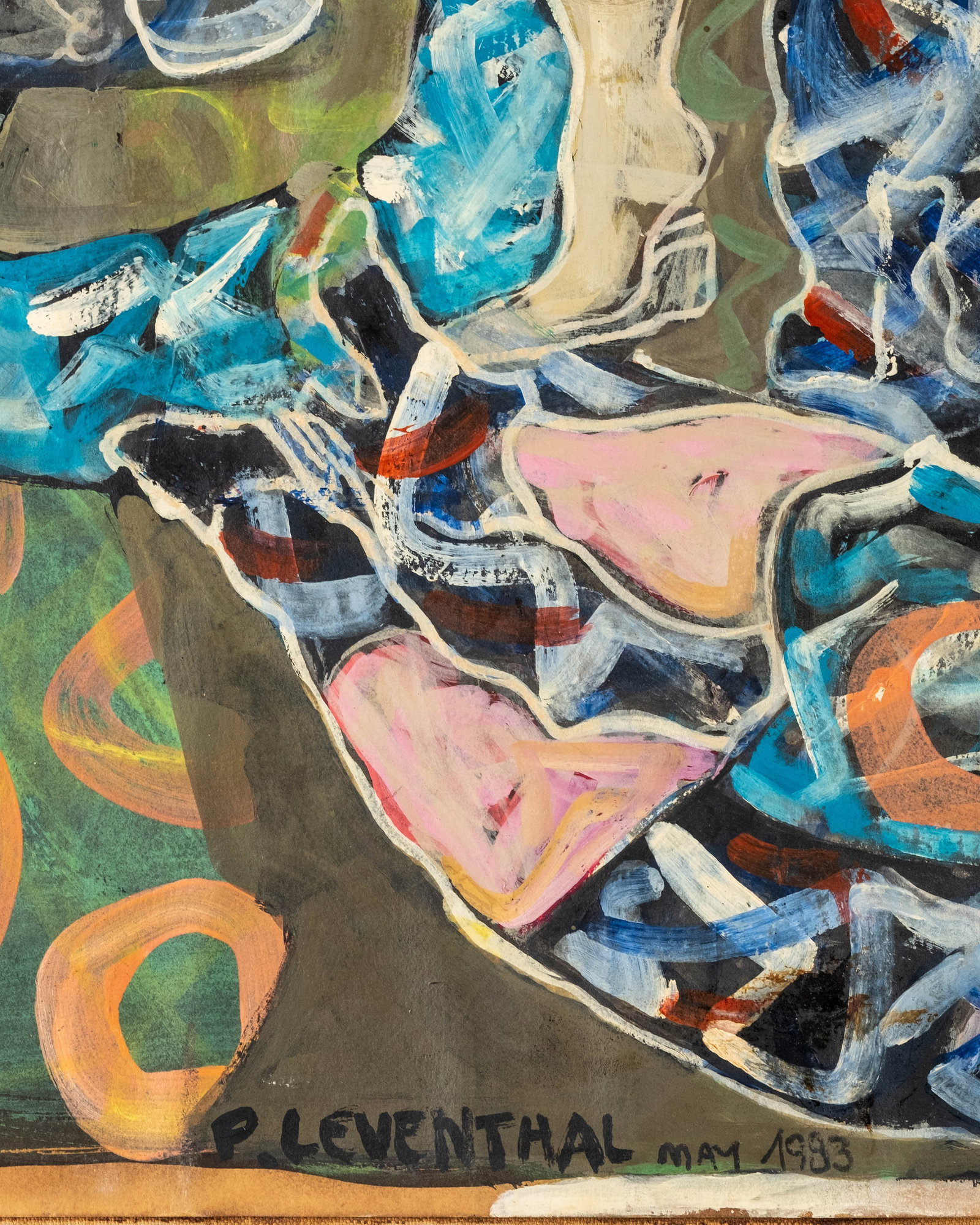 No Reserve: Peter Leventhal Signed 1993 Figurative Abstract Gouache Painting - 4