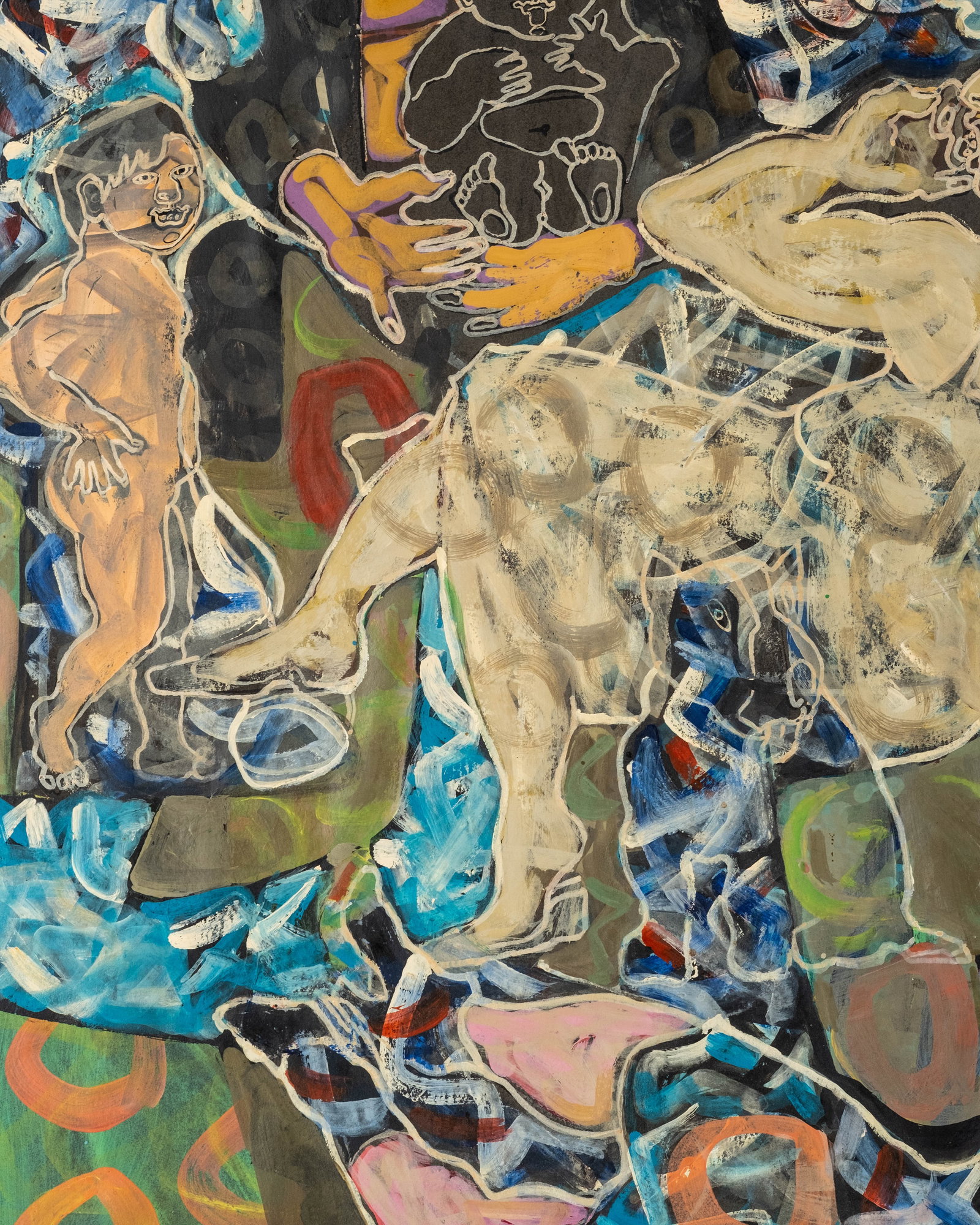 No Reserve: Peter Leventhal Signed 1993 Figurative Abstract Gouache Painting - 7