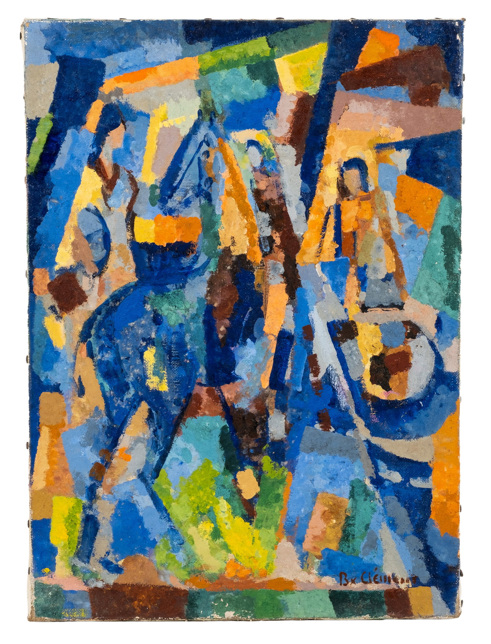 No Reserve: Signed Bx. Clement Modernist Polo Players Oil on Canvas Painting - 4