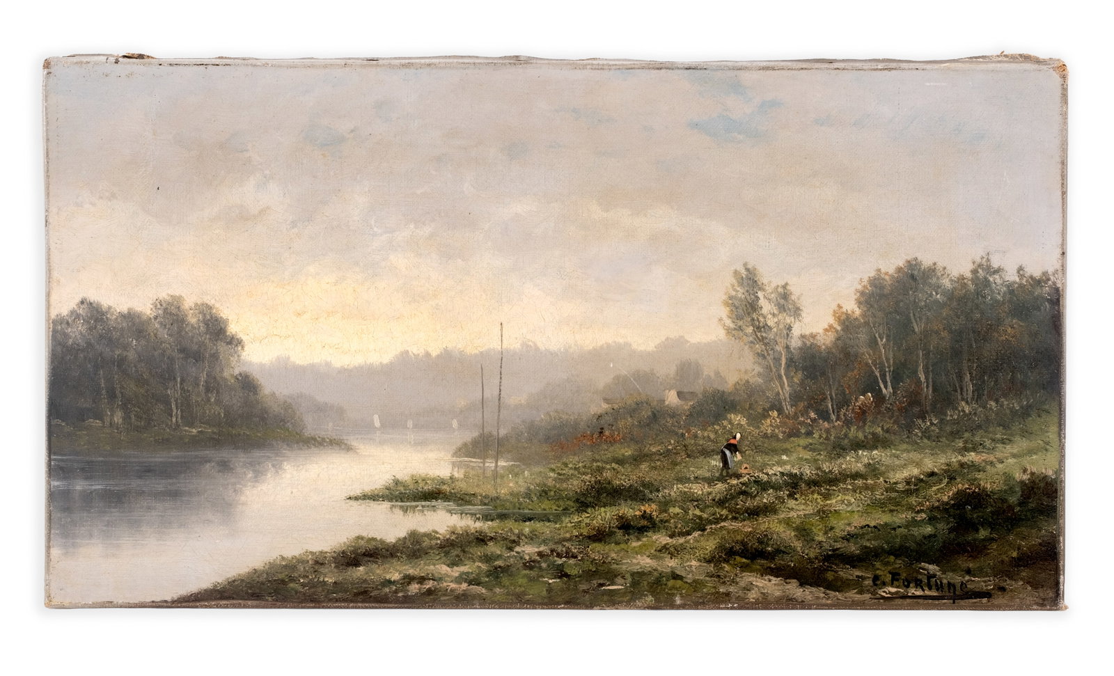 No Reserve: C. Fortune Signed River Landscape Oil Painting, 19th Century - 4