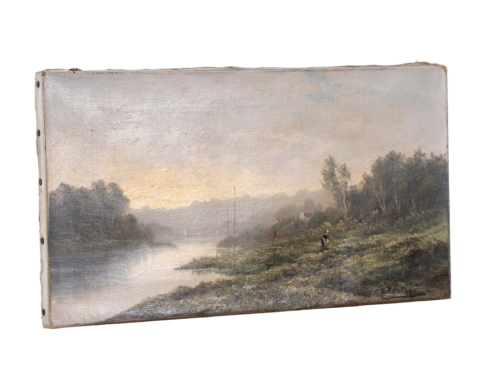 No Reserve: C. Fortune Signed River Landscape Oil Painting, 19th Century - 7