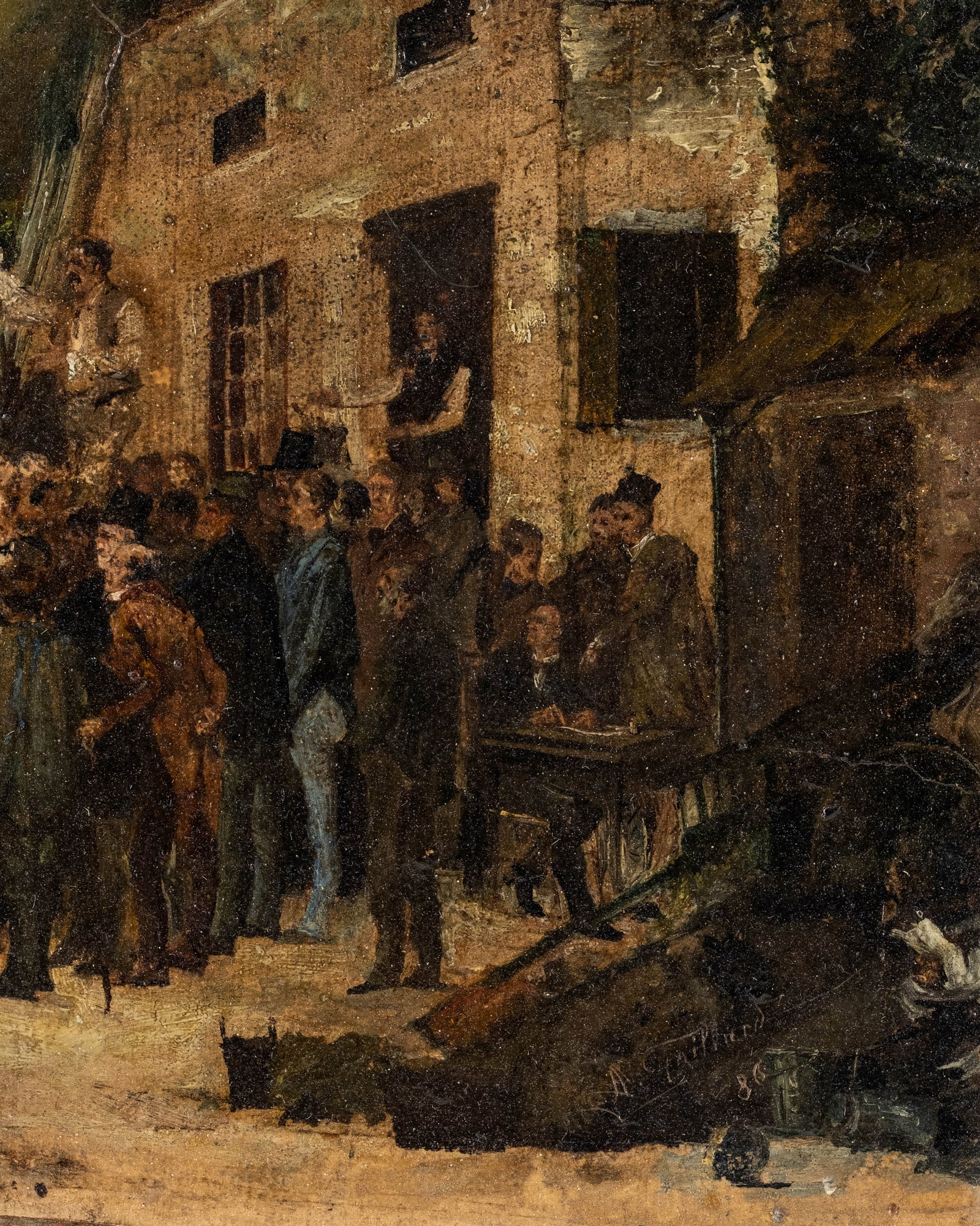 Arthur Gaillard Signed 1886 Village Election Genre Oil Painting - 7