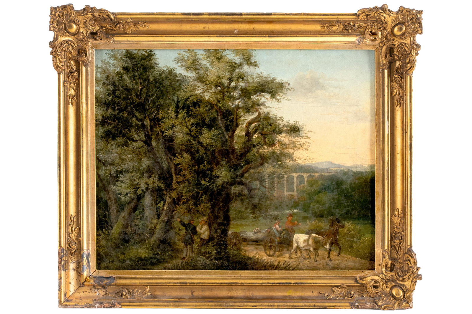 No Reserve: Continental 19th Century Pastoral Landscape Oil on Canvas Painting (1 of 10)