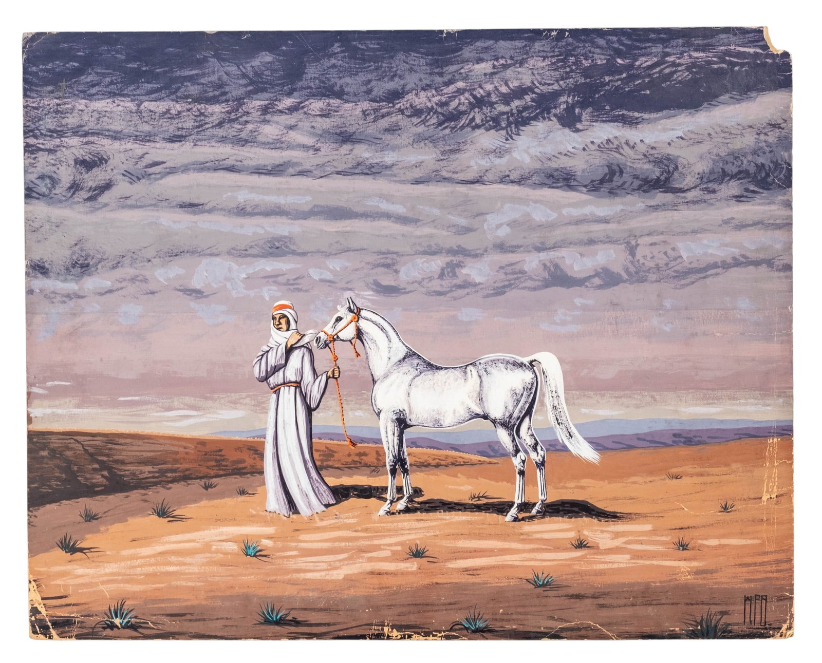 No Reserve: William Patton Brown Monogrammed Mid-Century Painting, Possibly Lawrence of Arabia - 3