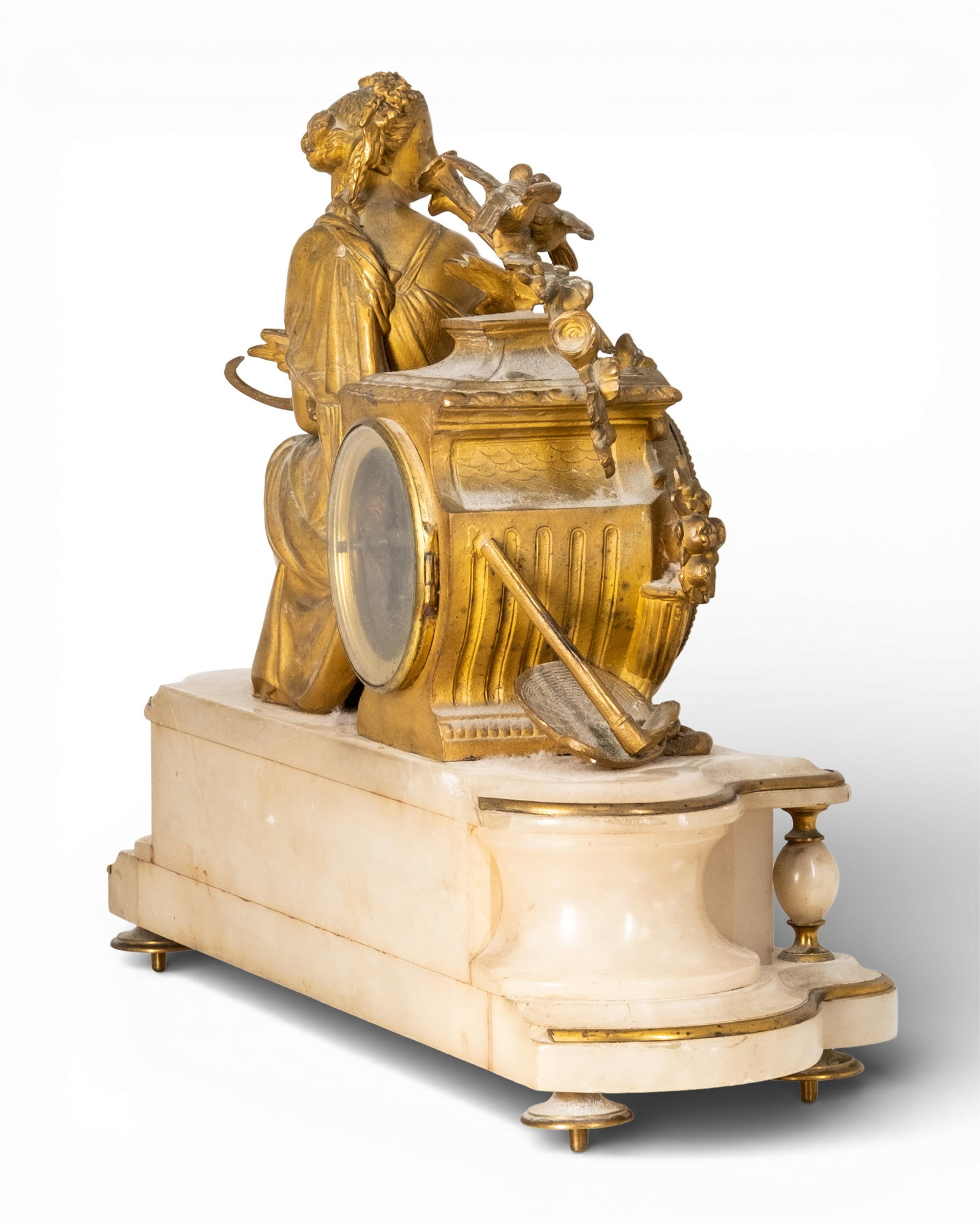 French 19-in Bronze and Marble Clock 19th Century with Allegorical Sculpture - 12