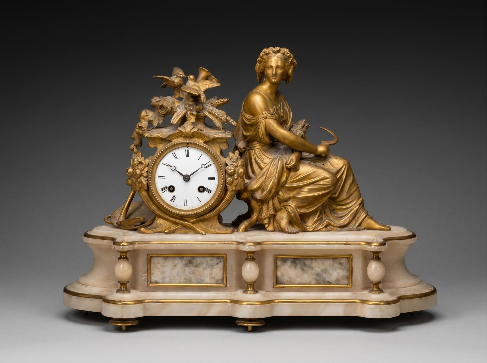 French 19-in Bronze and Marble Clock 19th Century with Allegorical Sculpture (1 of 12)