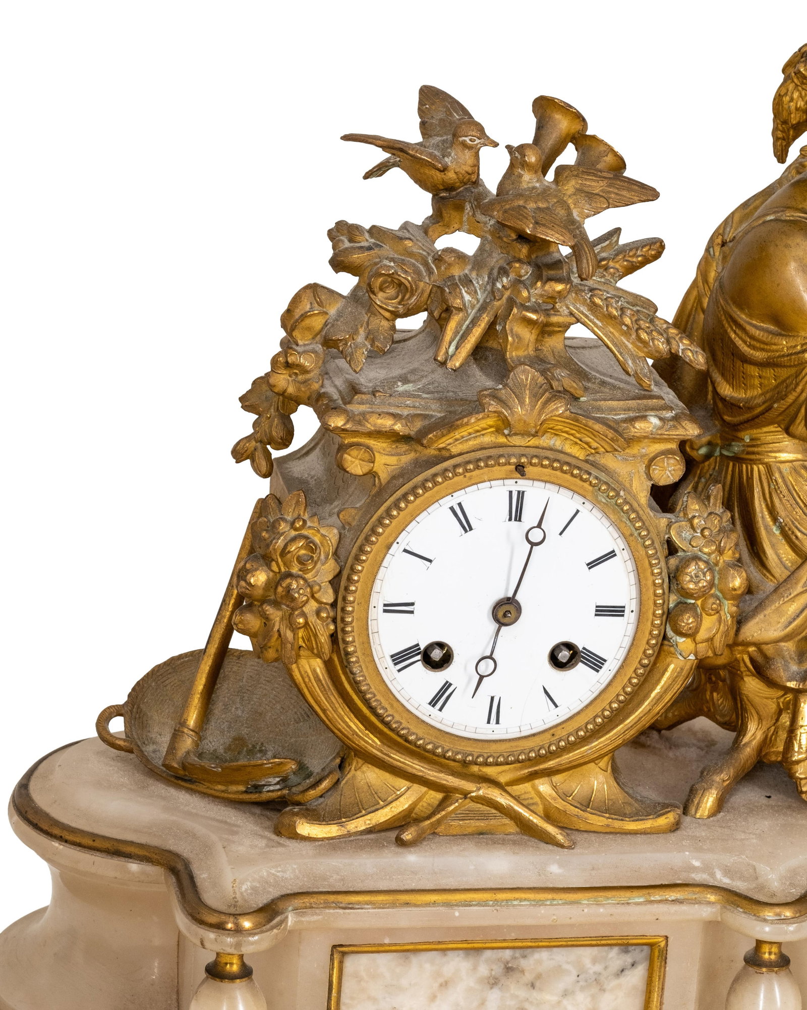 French 19-in Bronze and Marble Clock 19th Century with Allegorical Sculpture - 4