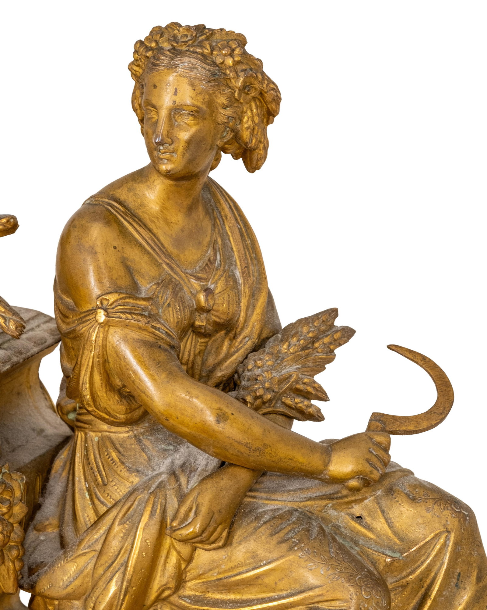 French 19-in Bronze and Marble Clock 19th Century with Allegorical Sculpture - 7