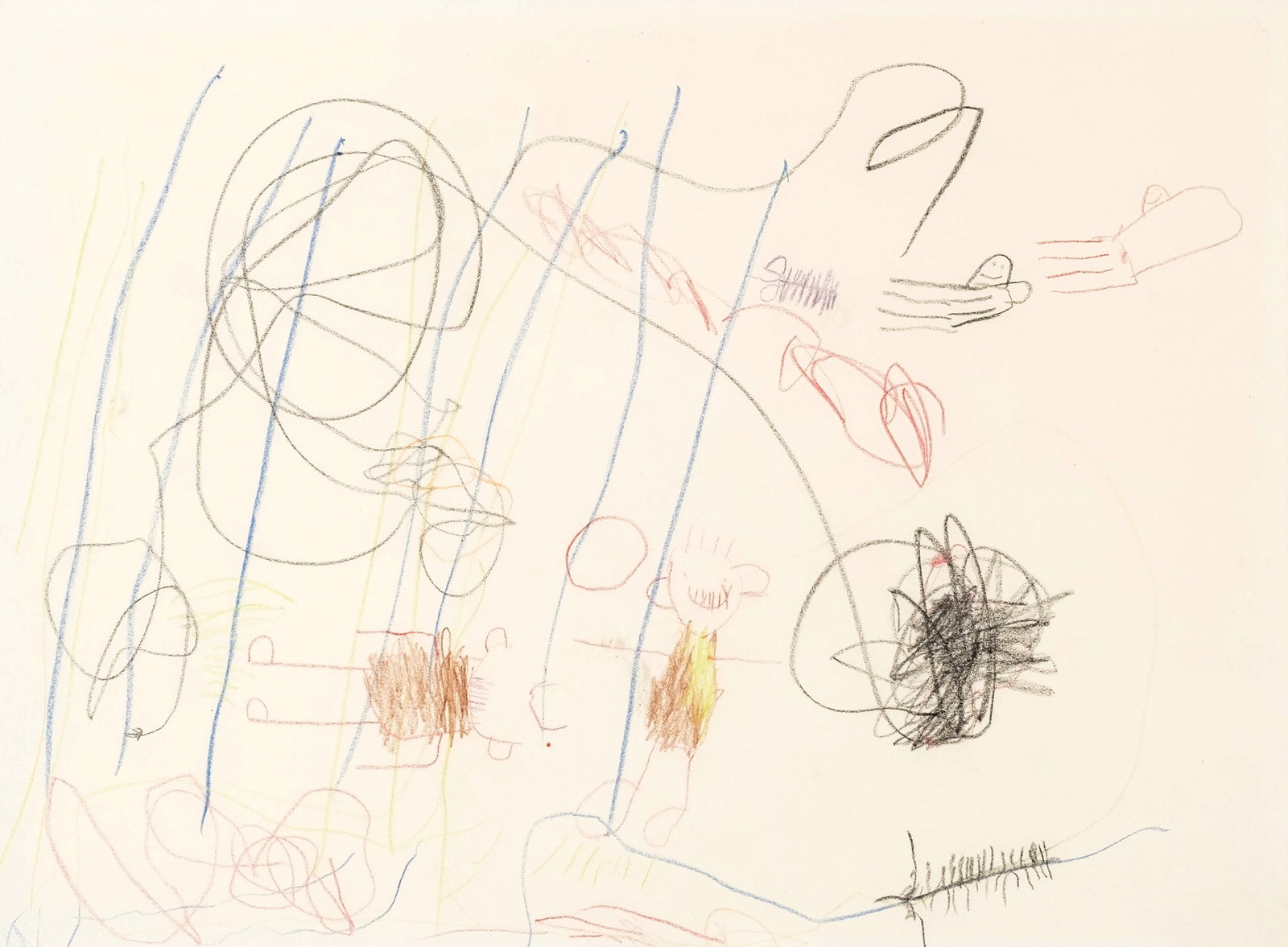 No Reserve: Abstract Figurative Pastel Crayon Drawing: Keywords: abstract art, figurative abstraction, colored pencil, works on paper, gestural drawing, biomorphic forms, surrealist, contemporary art Summary: Pastel crayon abstract expressionist drawing o