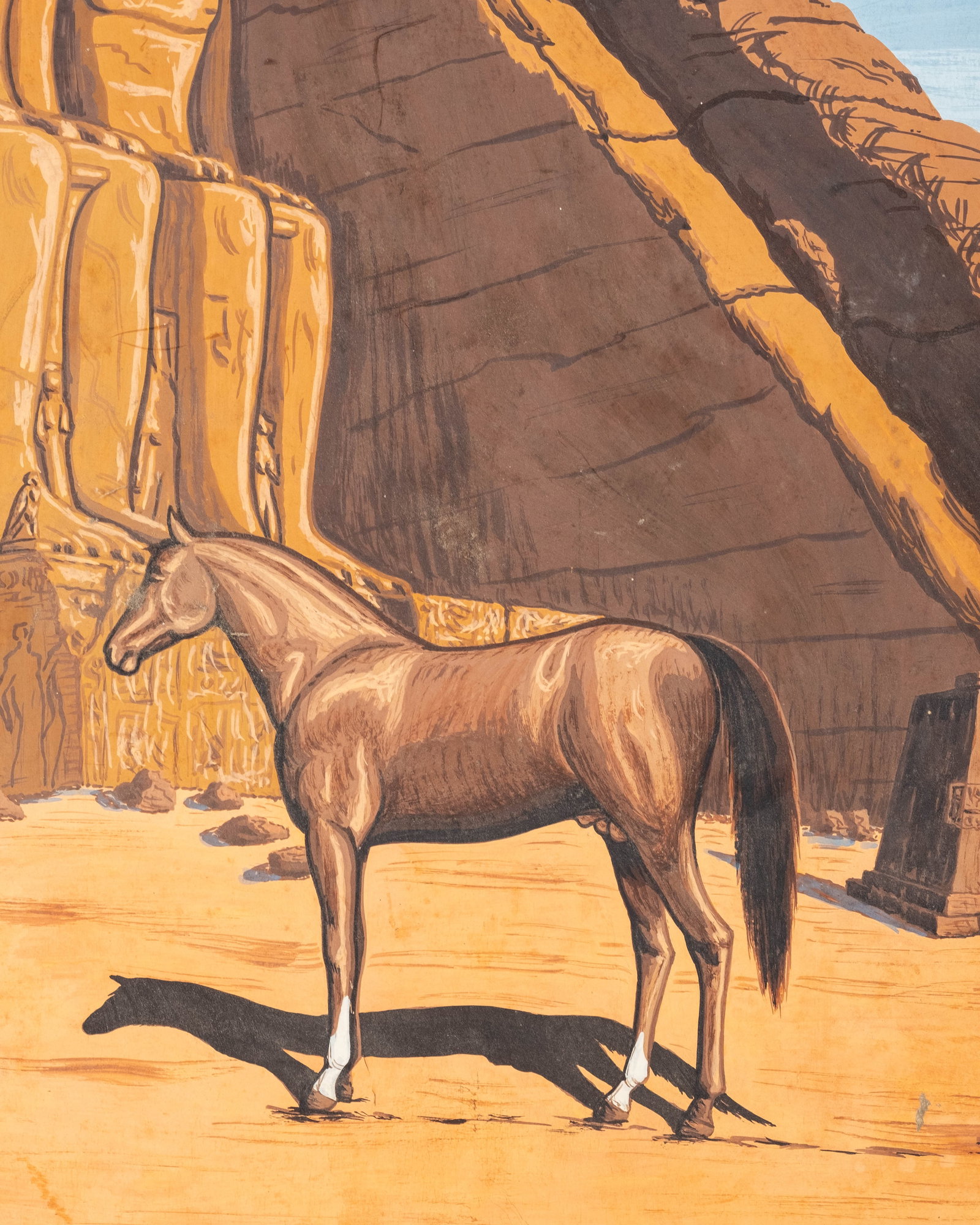No Reserve: William Patton Brown Signed 1957 'Serafix' Arabian Horse at Abu Simbel Painting - 7