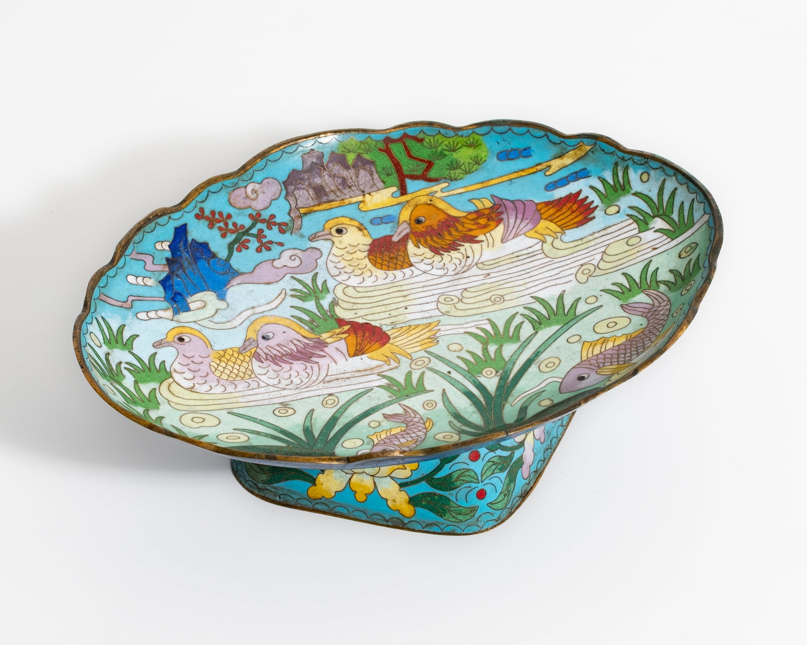 Antique Chinese Cloisonné Enamel Tazza with Mandarin Ducks and Koi, 19th Century or Earlier (1 of 7)