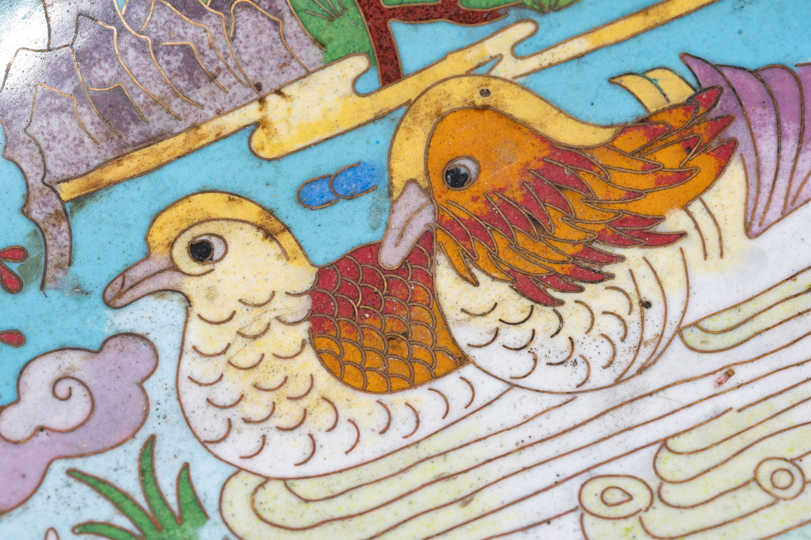 Antique Chinese Cloisonné Enamel Tazza with Mandarin Ducks and Koi, 19th Century or Earlier - 6