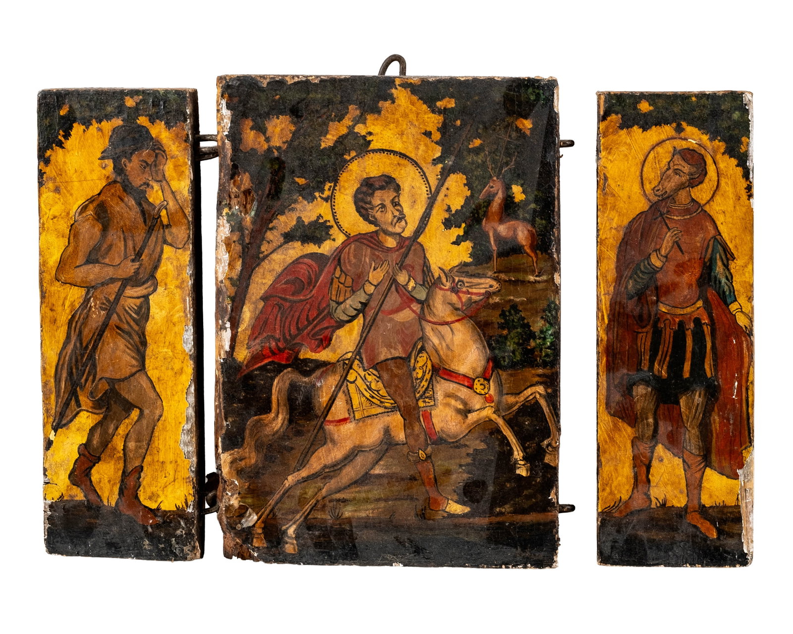 No Reserve: 19th Century Greek Orthodox Saint George Triptych Icon Painting (1 of 8)