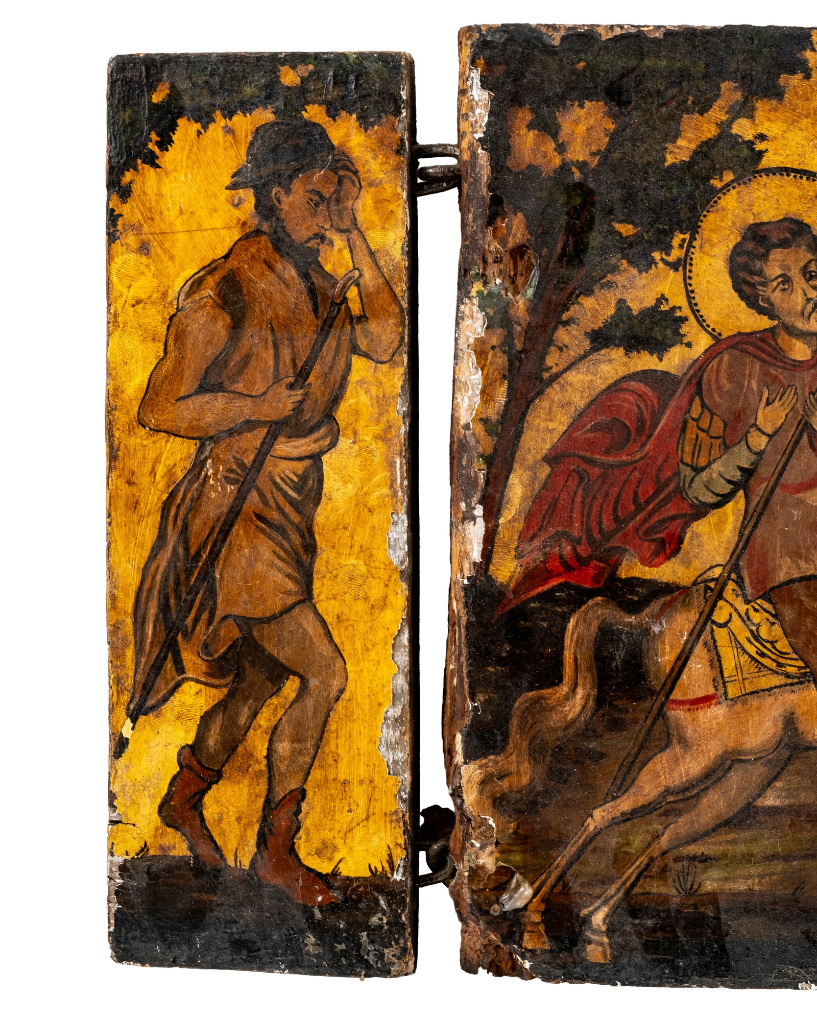 No Reserve: 19th Century Greek Orthodox Saint George Triptych Icon Painting - 2