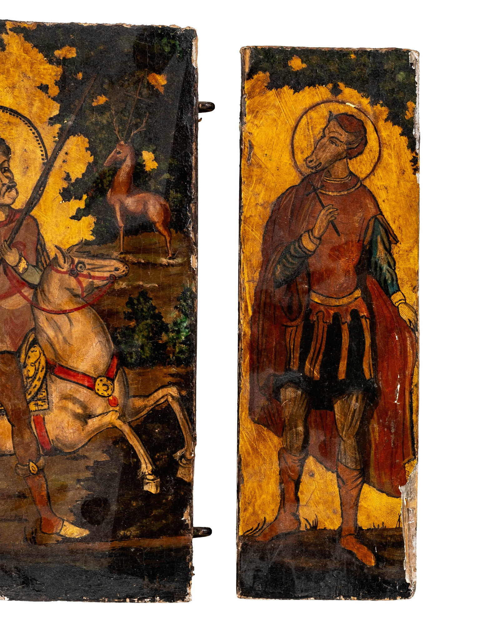 No Reserve: 19th Century Greek Orthodox Saint George Triptych Icon Painting - 4