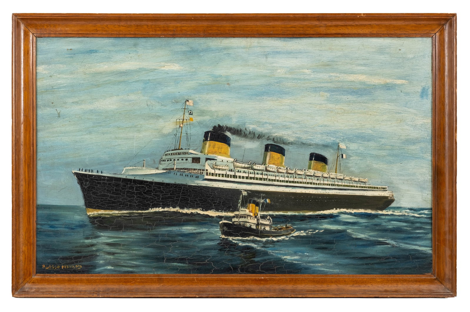 No Reserve: Blasco Fernand, Signed SS Normandie Ocean Liner Painting - 3