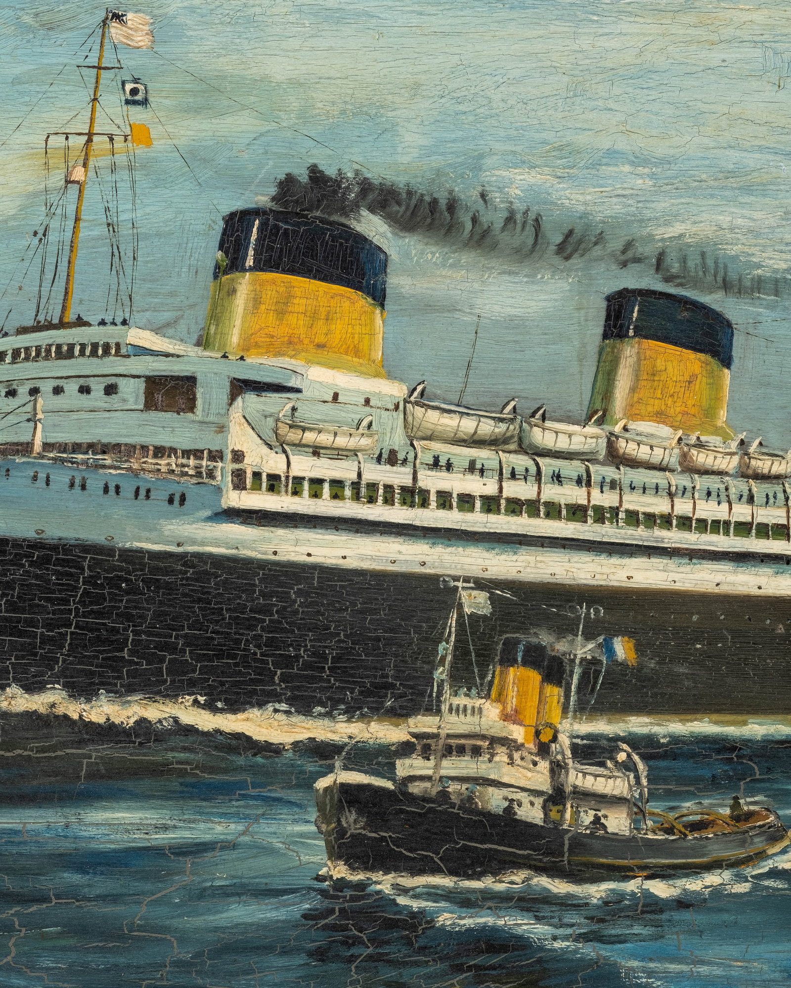 No Reserve: Blasco Fernand, Signed SS Normandie Ocean Liner Painting - 6