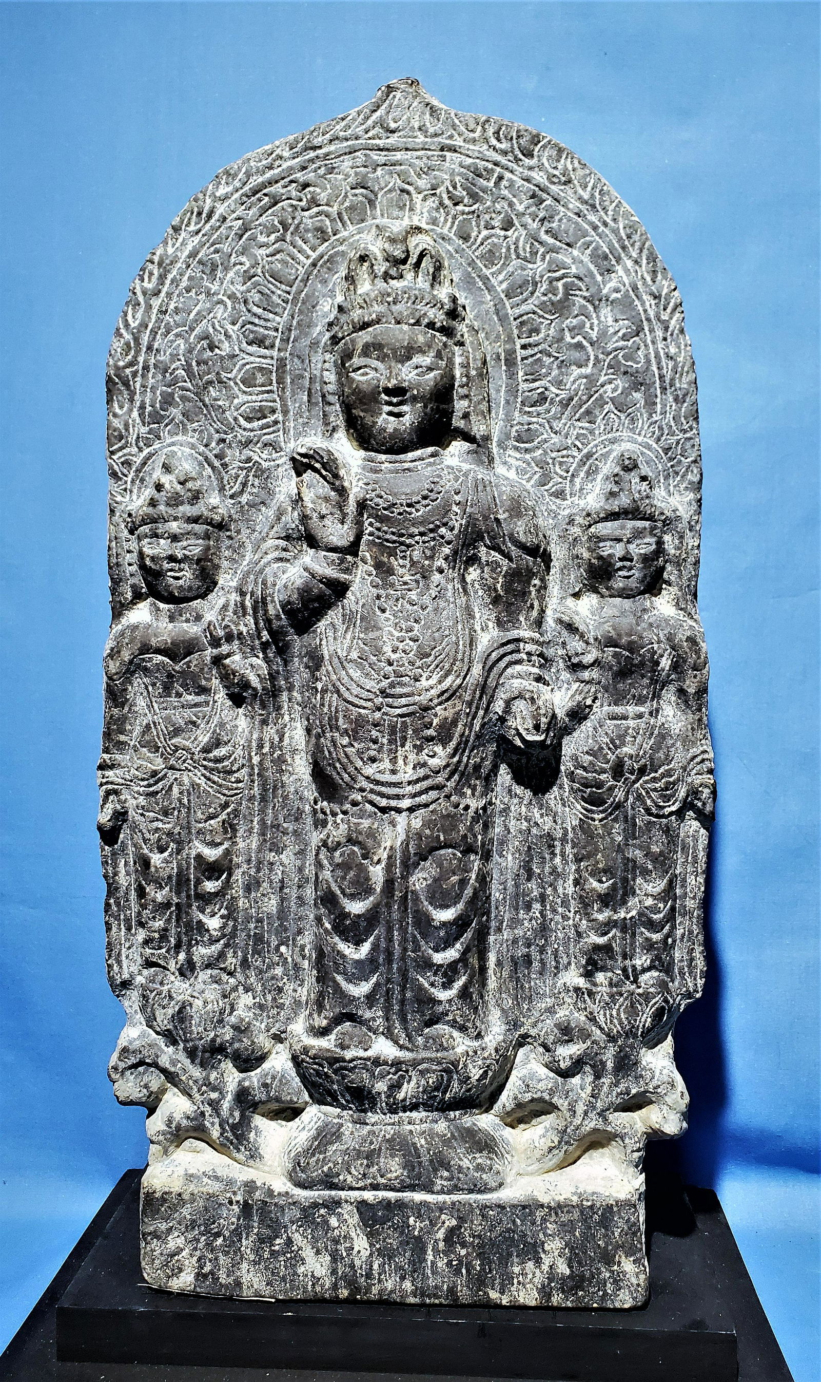 Carved Black Stone Stele of a Standing Buddha (1 of 4)