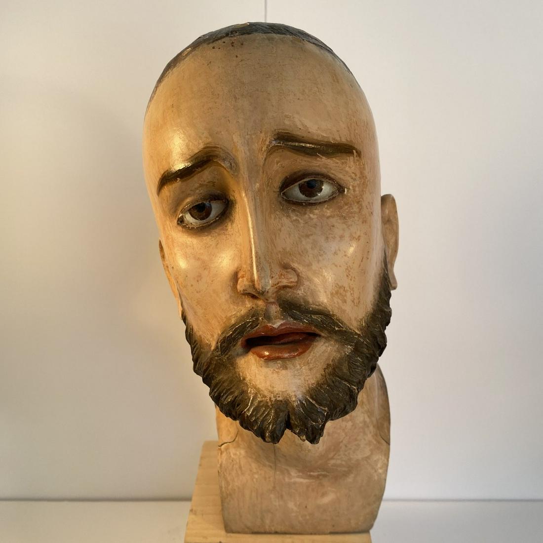 Carved Wood Head of a Saint (1 of 3)