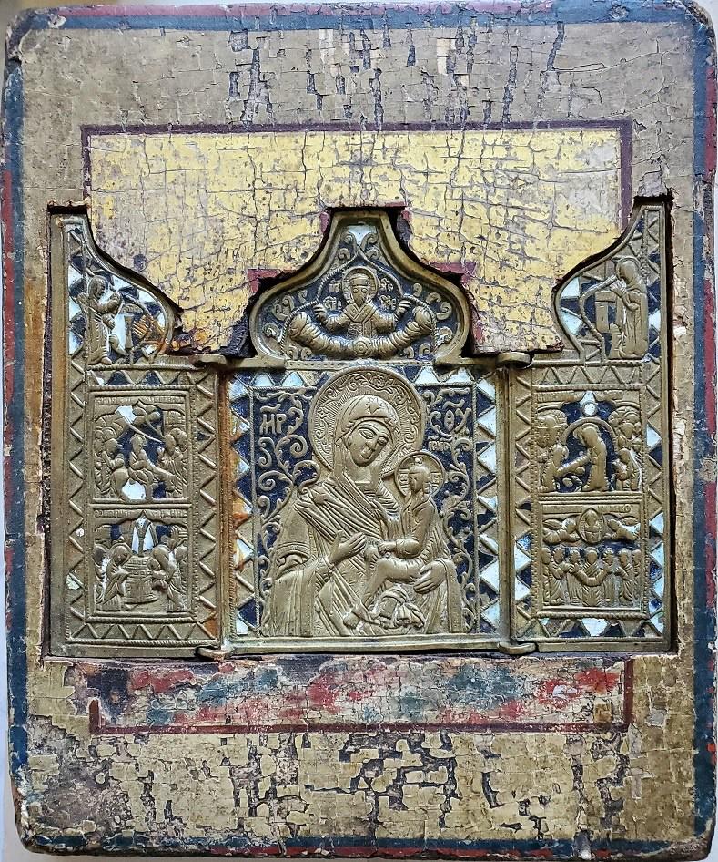Russian Icon with Inset Bronze Triptych (1 of 1)