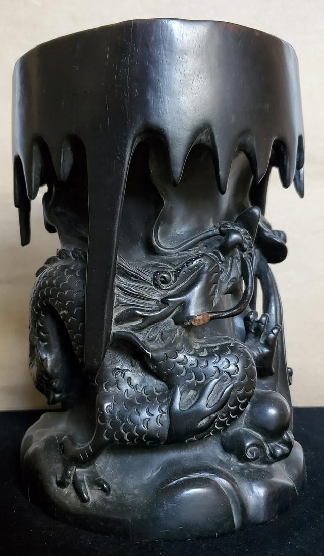 A Carved Hardwood Chinese Artist's Brush Pot (1 of 5)
