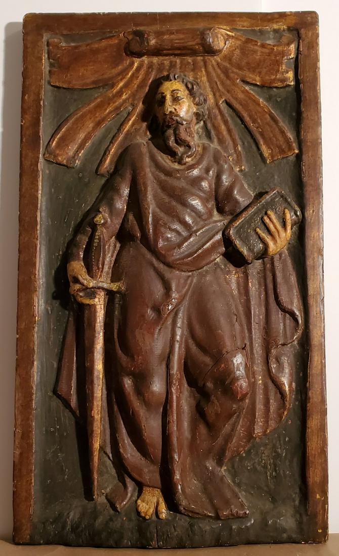 A Spanish Carved Wood Relief of St. Paul (1 of 1)