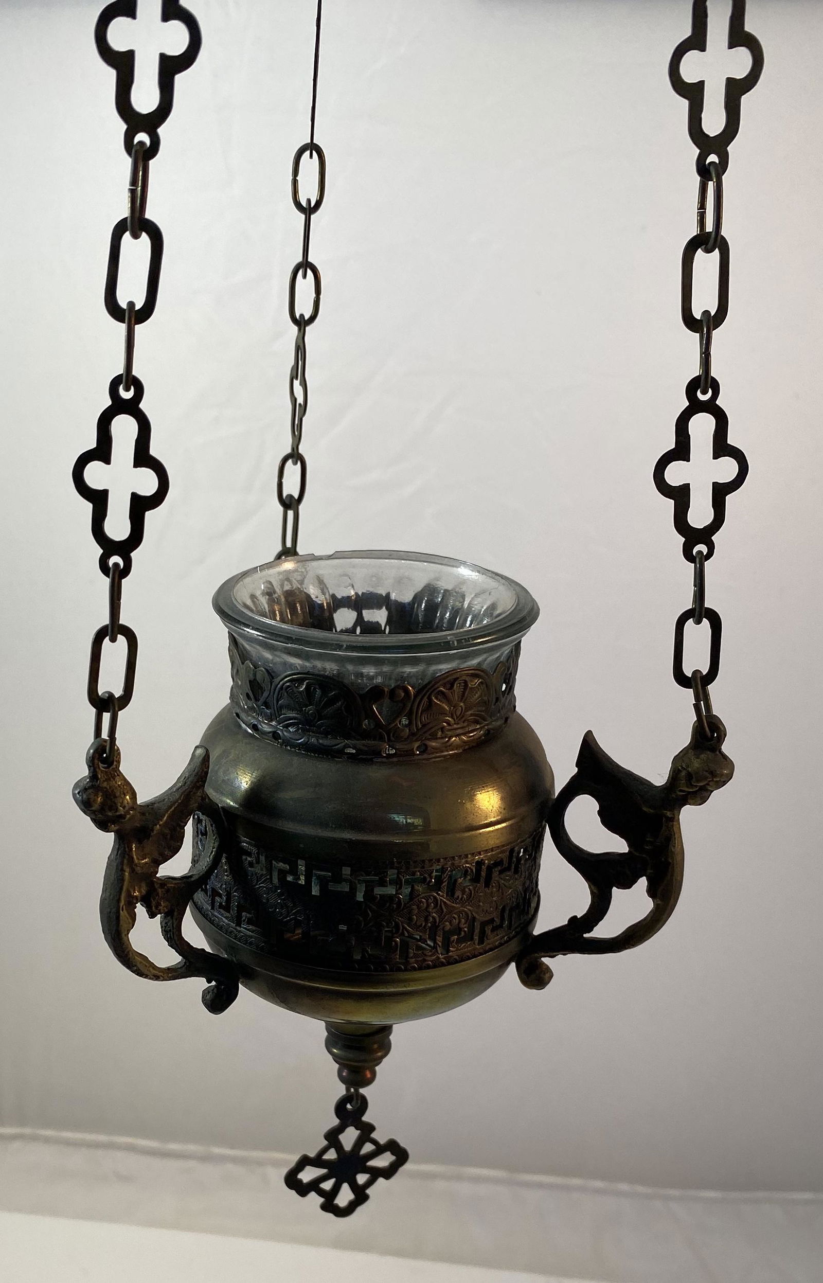 Hanging Oil Lamp with Glass Insert (1 of 3)