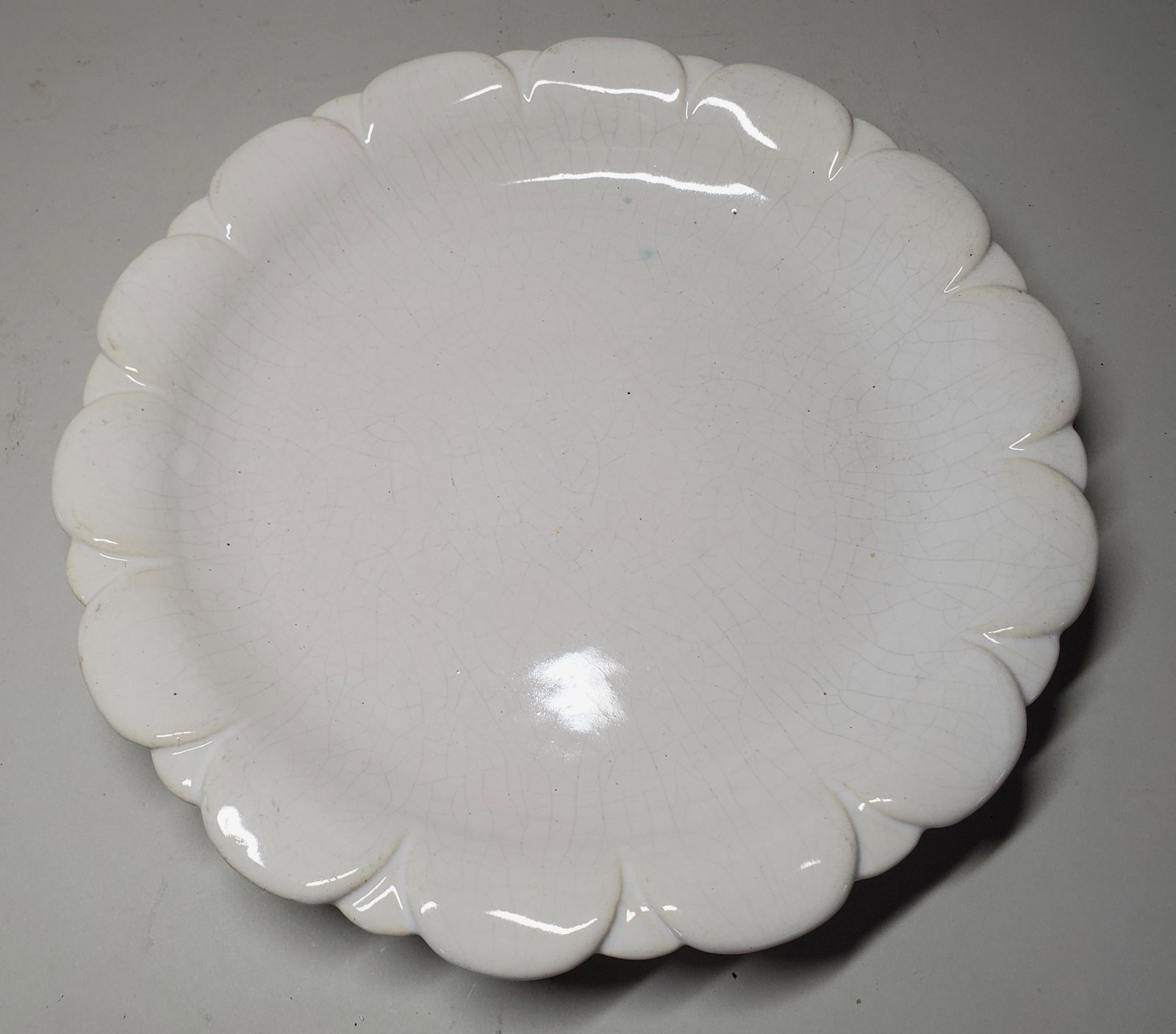 Dutch Platter w/ Old Museum Marks: Dutch platter, rare and unusual with no decoration, museum collection number. 10 ½ in. diameter
