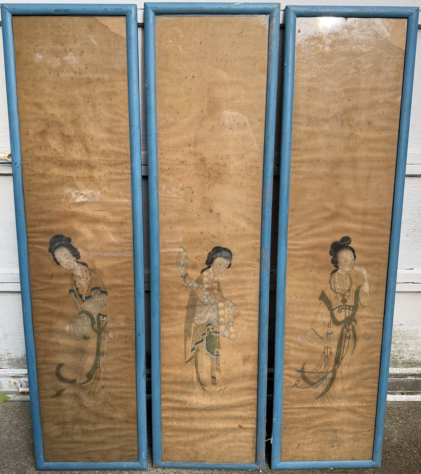 Set of Three Asian Paintings, Beauties, Ink on Paper, Korean or Chinese, 19th C or earlier (1 of 7)