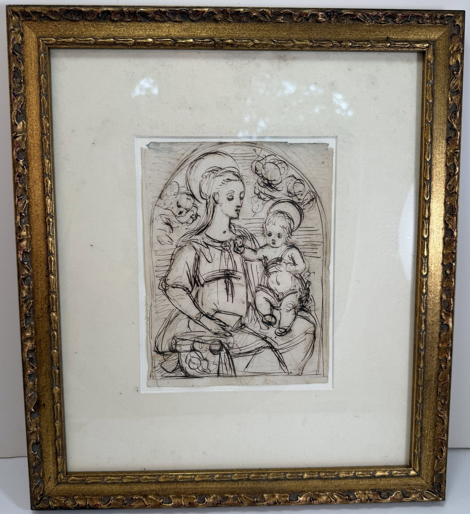 Madonna and Child In the Old Master Style, Ink on Paper, Possibly19th Century (1 of 3)