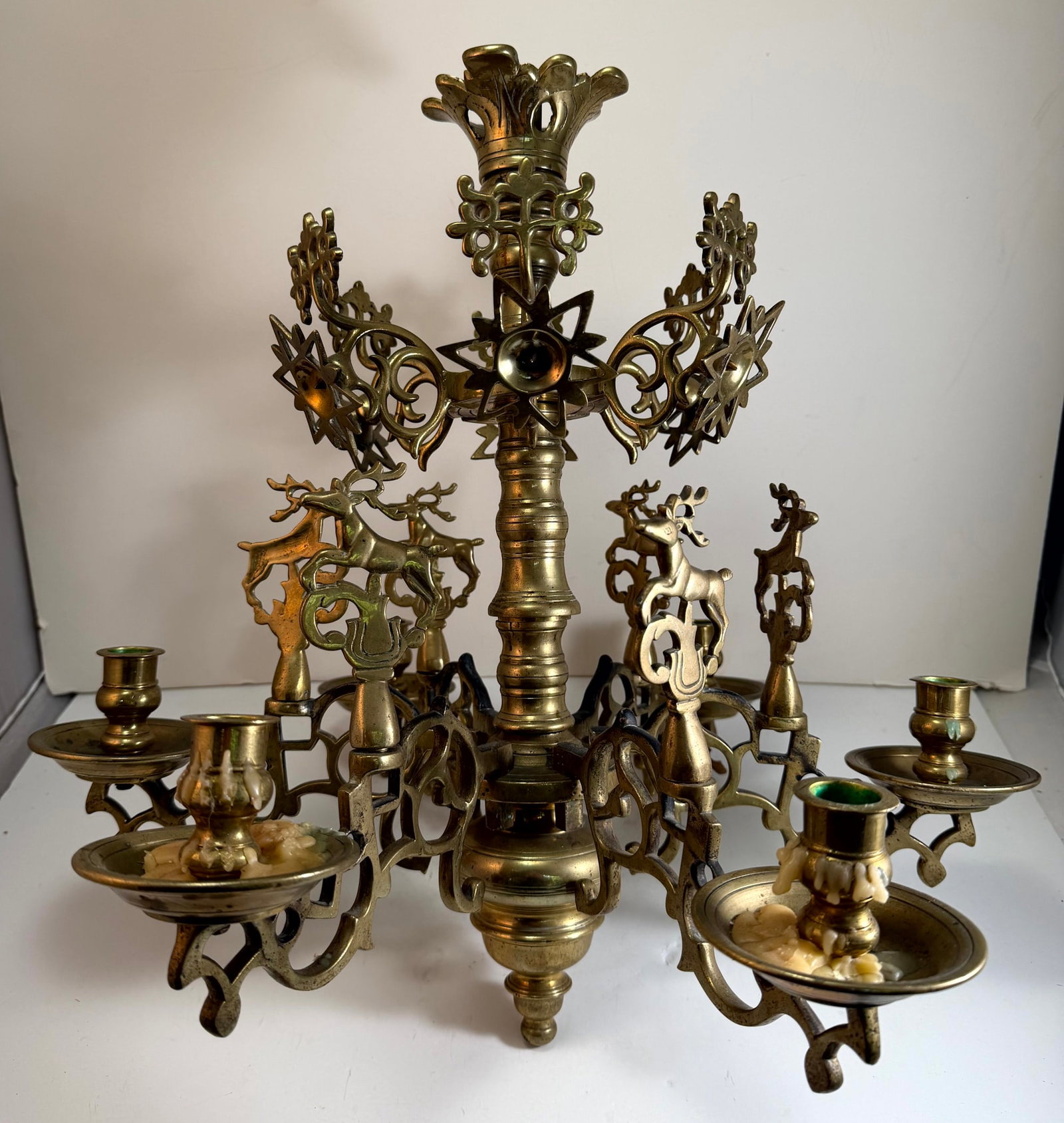Judaica, Early Dutch Brass Six-Light Chandelier, 17th Century (1 of 4)