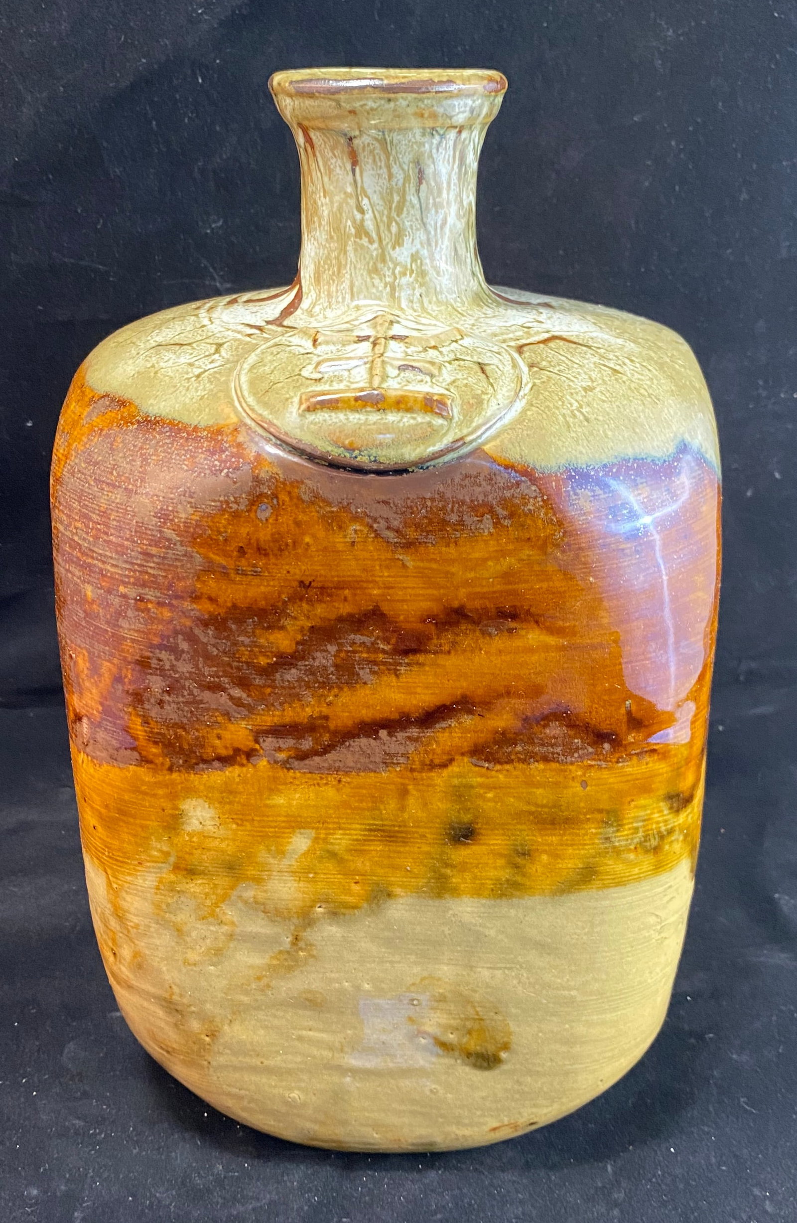 Japanese Art Pottery Rectangular Glazed Stoneware Vessel, Signed (1 of 5)