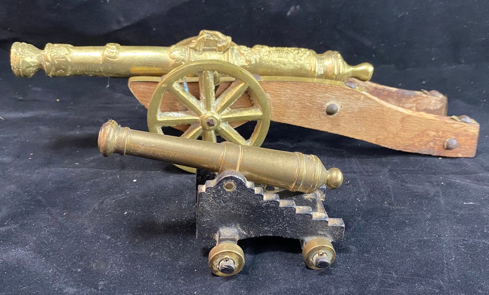 Two Antique Brass Model Cannons - 2