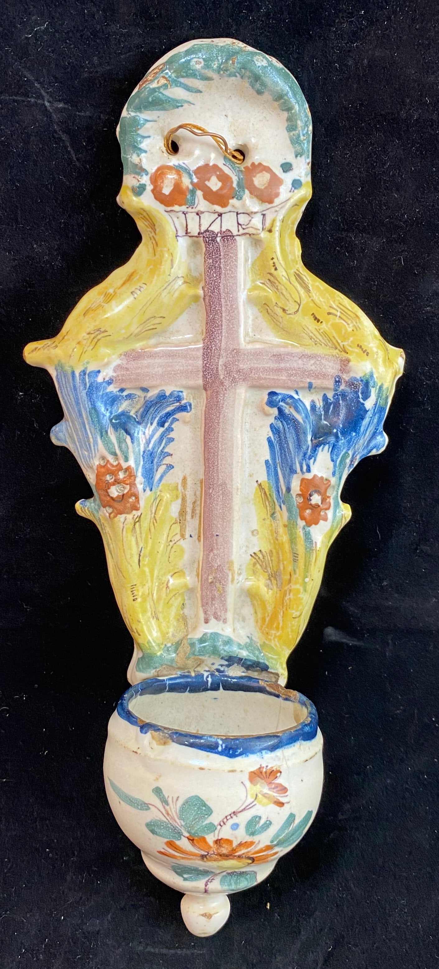 French Faience Holy Water Font, 18th/19th Century (1 of 2)