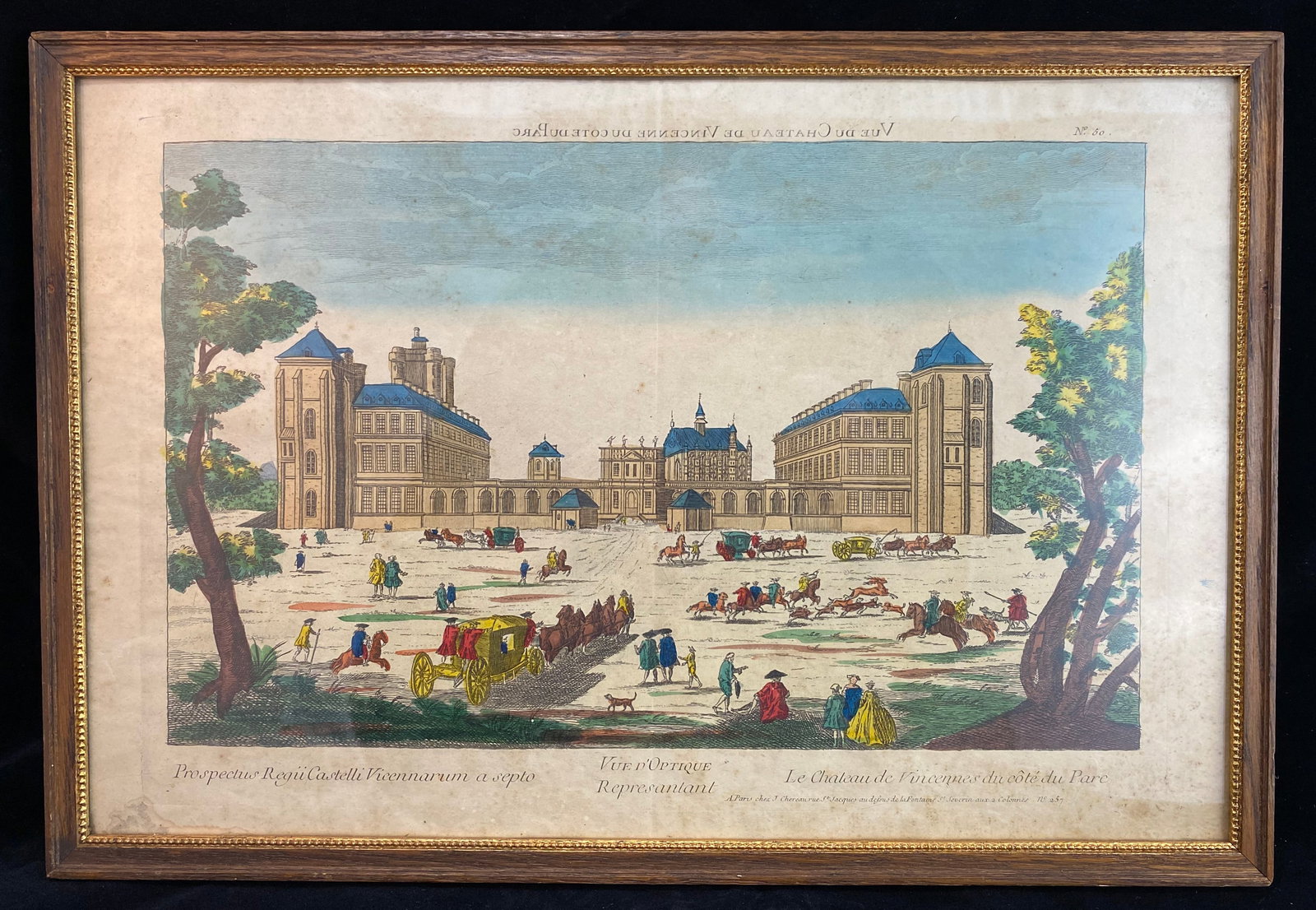 Two French Hand Colored Engravings of Two Chateau, 19th Century (1 of 4)