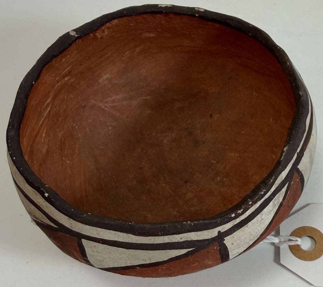 Native American Polychrome Ceramic Bowl: Diameter: 4 inches, Height: 2 1/2 inches. Weight: 5 oz. This item is at our New York location.