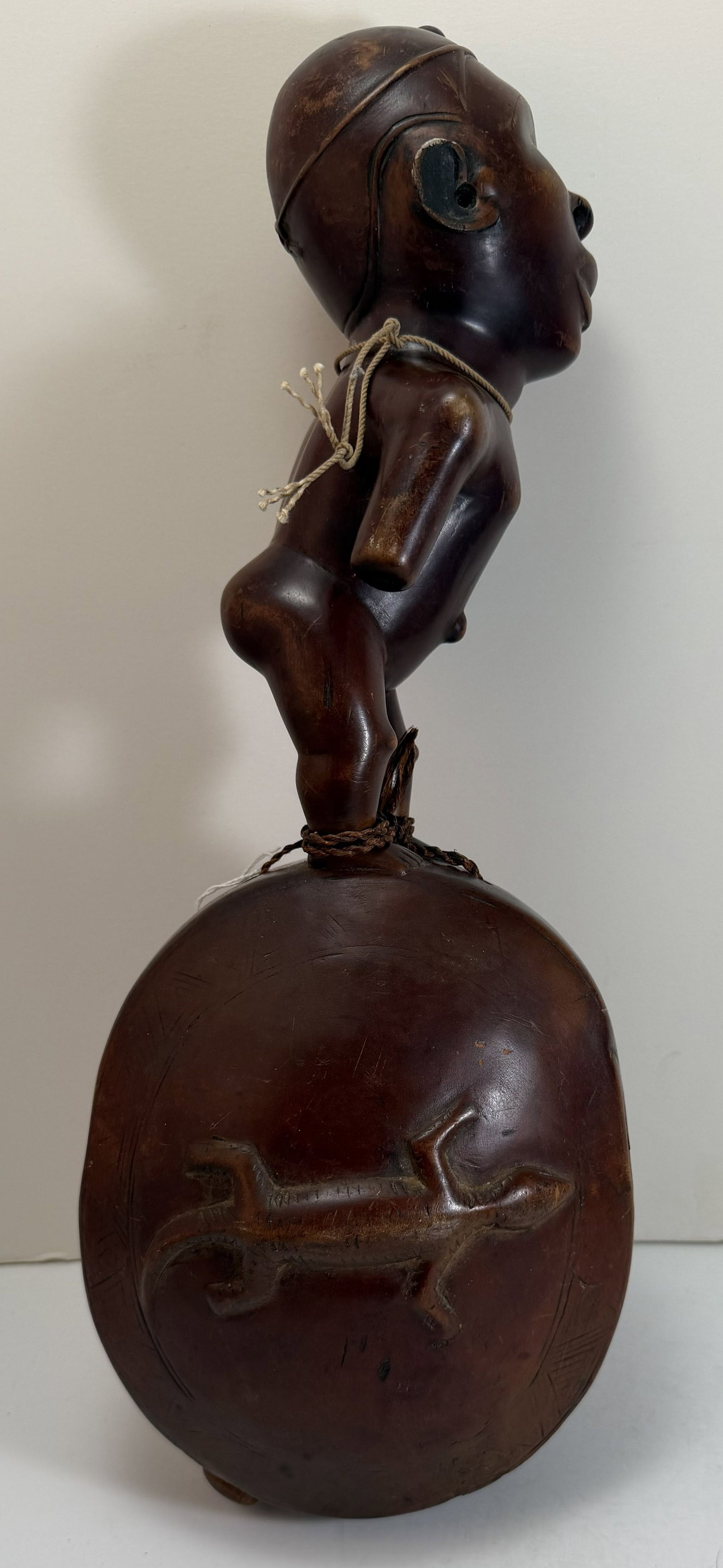 Rare African Carved Wood Shaman Rattle, possibly from the Congo: A nice collectors piece. Height: 17 inches, Width: 6 1/2 inches, Depth: 5 inches. Weight: 3 lbs. 5 oz. This item is at our New York location.