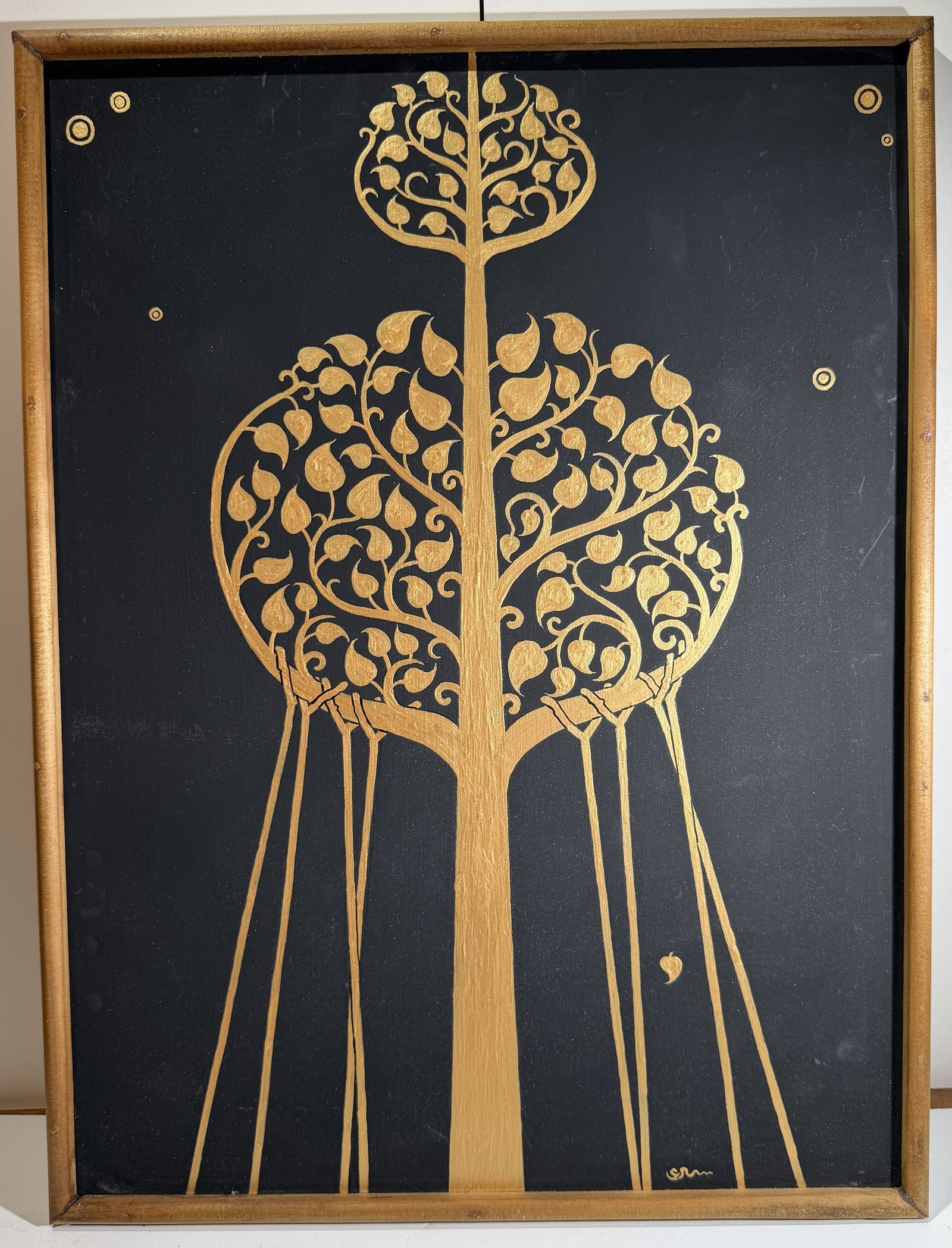 Original Decorative Islamic Work of Art depicting the Tree of Life, Signed by the Artist: Probably painted in India, signed along the lower edge. 18 3/4 by 14 1/4 inches. Weight: 1 lb. 9 oz. This item is at our New York location.