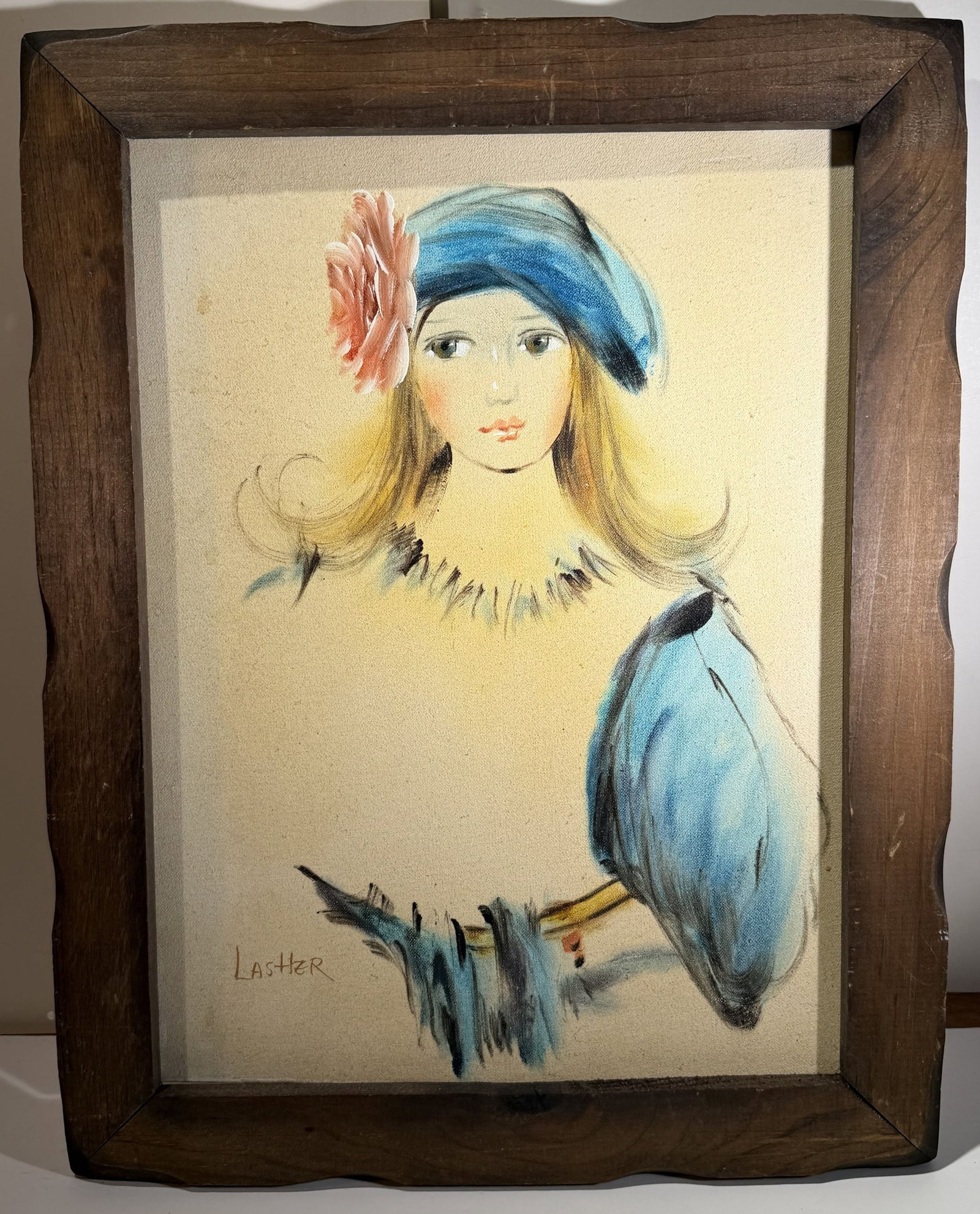 Lasher, Norah, Portrait of a Pretty Lady, Oil on Canvas, 1986: Framed, Signed Lasher lower left corner, and signed, titled and dated on the back stretcher. 18 1/2 by 14 3/4 inches. Weight: 2 lbs. 1 oz. This item is at our New York location.