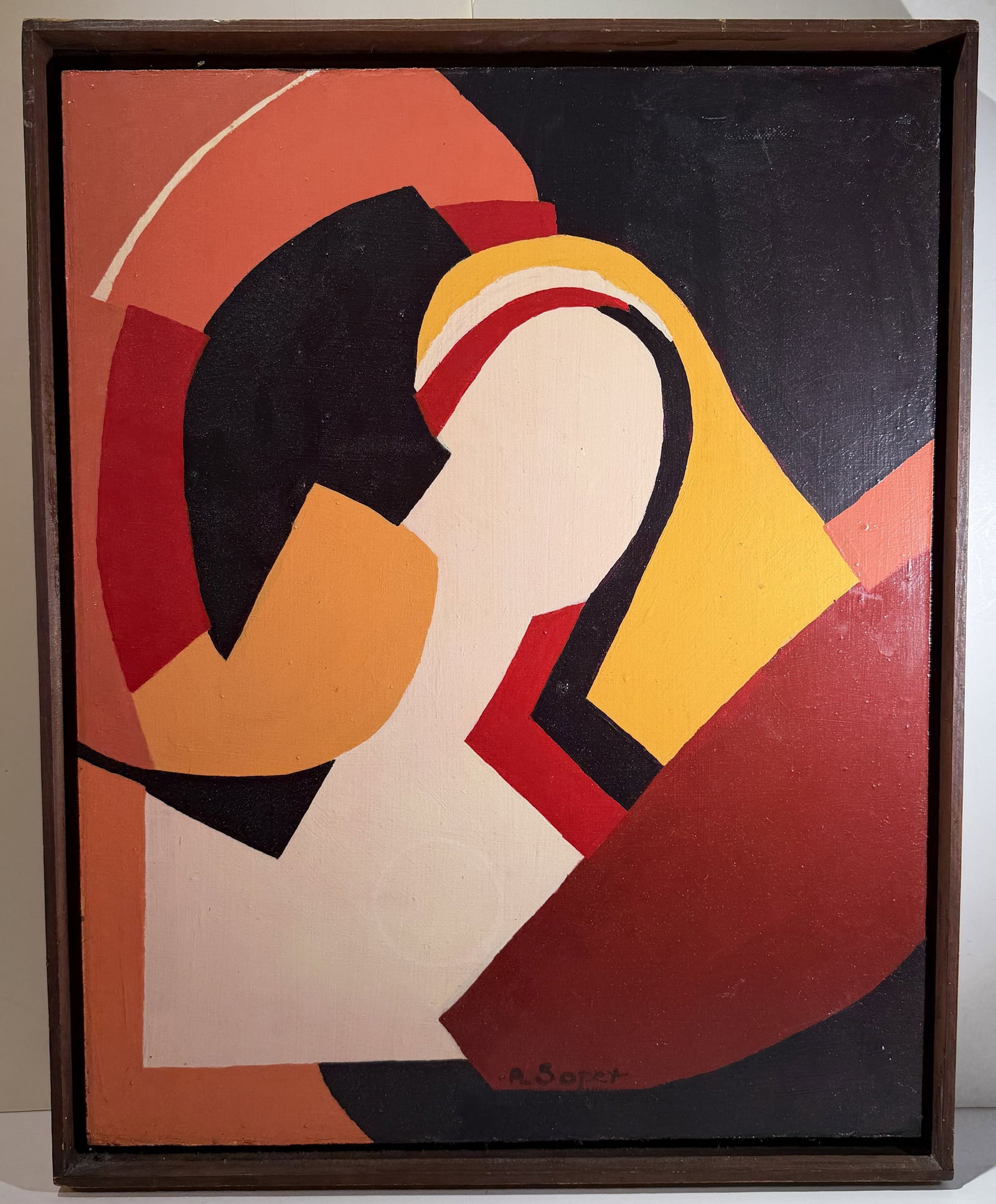 Indistinct signature, Soper, Abstract, Oil on Board: Signed center lower edge. 21 3/8 by 17 inches, Depth: 1 5/8 inches. Weight: 5 lbs. This item is at our New York location.