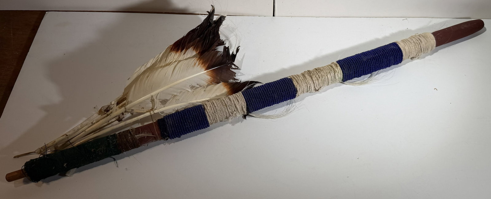 Native American Beaded Ceremonial Pipe Stem, Two Kachina Dolls and a Decorative Club or Hammer (1 of 3)