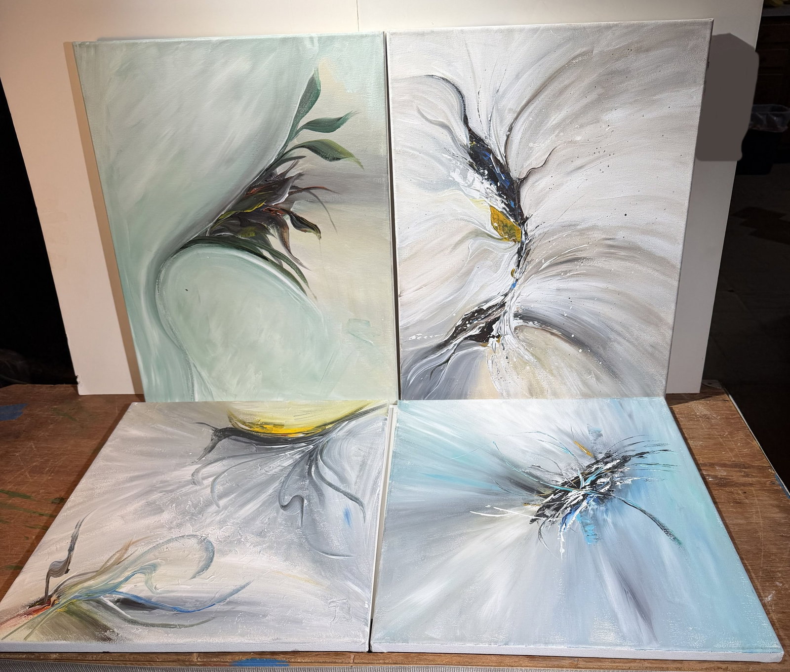 Set of Four Decorative Paintings, Oil on Canvas, Abstract (1 of 5)