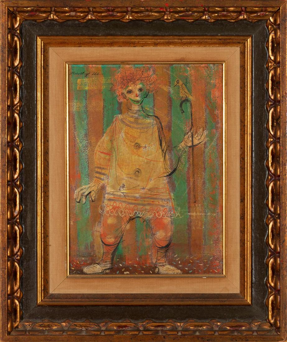 ROBERT J LEE, CLOWN, oil on canvas: Oil & Varnish on Wood. Artist: Robert J Lee.