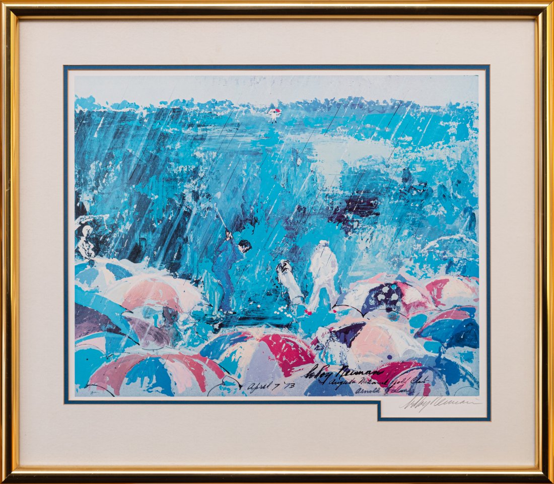 LEROY NEIMAN, Arnie in the rain, pencil signed: The world knows LeRoy Neiman as one of the worlds most popular and commercial artists. He was the painter who captured the Olympics as an impressionistic kaleidoscope of global competition. He was the